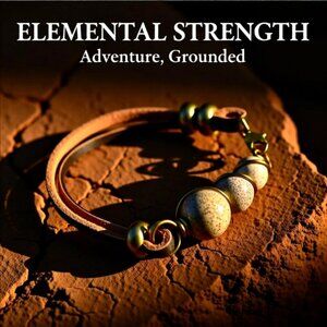 Chunky Graduated Picture Jasper + Genuine Rawhide Bracelet! Rustic Rugged Femme